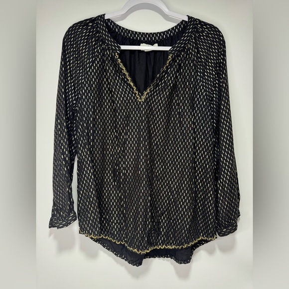 Velvet by Graham & Spencer Milla Gold Printed Peasant Blouse Sz M - Picture 2 of 10